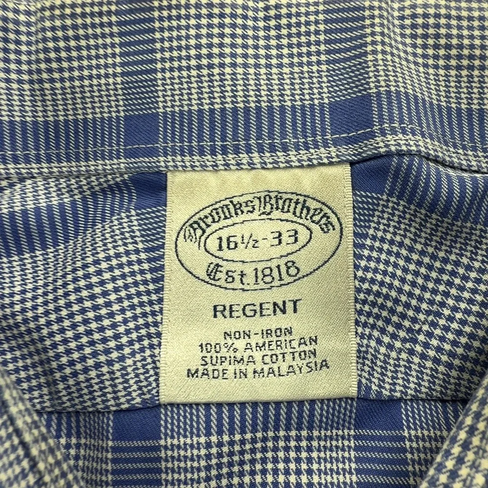 Brooks Brothers Regent Mens 16.5 33 Blue Plaid Supima Cotton Dress Shirt